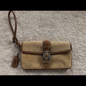 Coach suede and leather wristlet